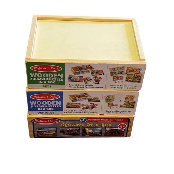 Toddler Wood Puzzles lot of 5 Melissa and Doug Animals Cars - Picture 2 of 3